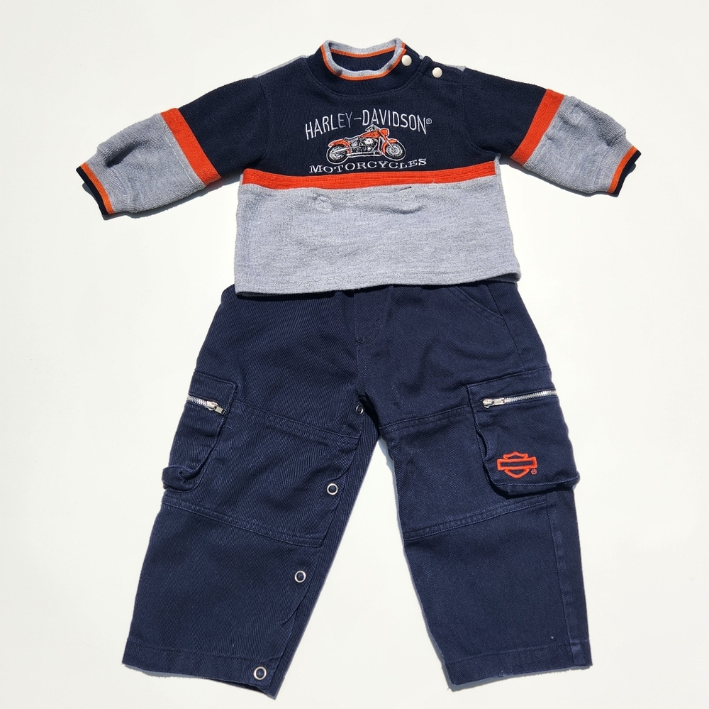 Harley-Davidson Sweatshirt and Pants Toddlers Set in Navy/Gray/Orange- Sz 18 Mo.